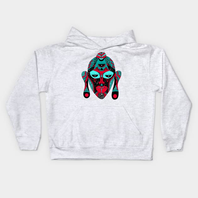 Turqred African Mask 7 Kids Hoodie by kenallouis